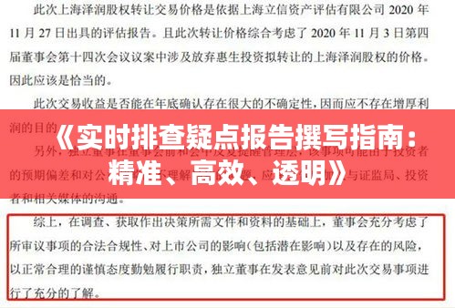 《實(shí)時(shí)排查疑點(diǎn)報(bào)告撰寫(xiě)指南：精準(zhǔn)、高效、透明》