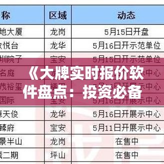 《大牌實(shí)時(shí)報(bào)價(jià)軟件盤(pán)點(diǎn)：投資必備工具大揭秘》