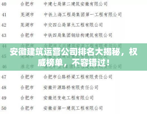 安徽建筑運(yùn)營(yíng)公司排名大揭秘，權(quán)威榜單，不容錯(cuò)過！