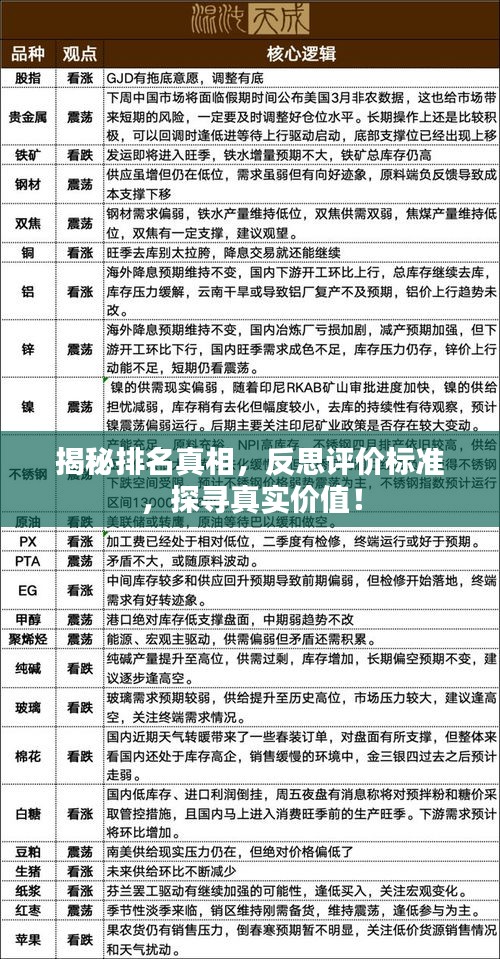 揭秘排名真相，反思評(píng)價(jià)標(biāo)準(zhǔn)，探尋真實(shí)價(jià)值！