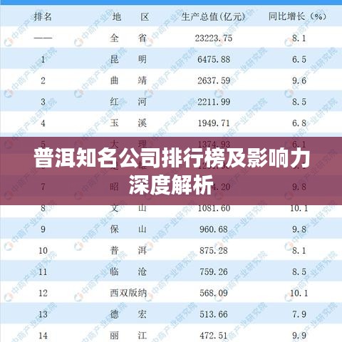 普洱知名公司排行榜及影響力深度解析