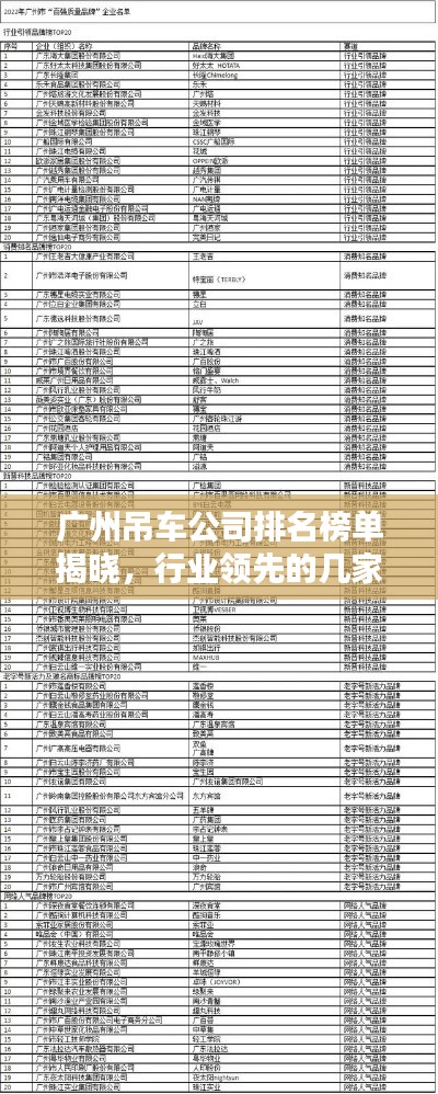 廣州吊車(chē)公司排名榜單揭曉，行業(yè)領(lǐng)先的幾家企業(yè)概覽