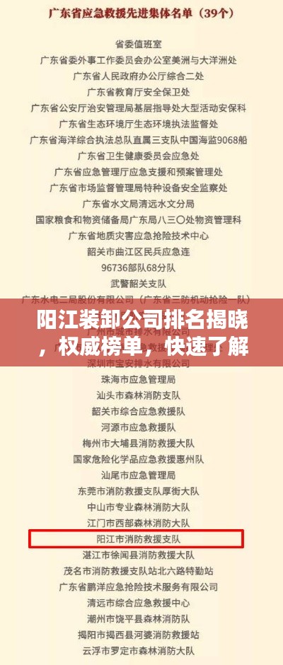 陽(yáng)江裝卸公司排名揭曉，權(quán)威榜單，快速了解一流企業(yè)！